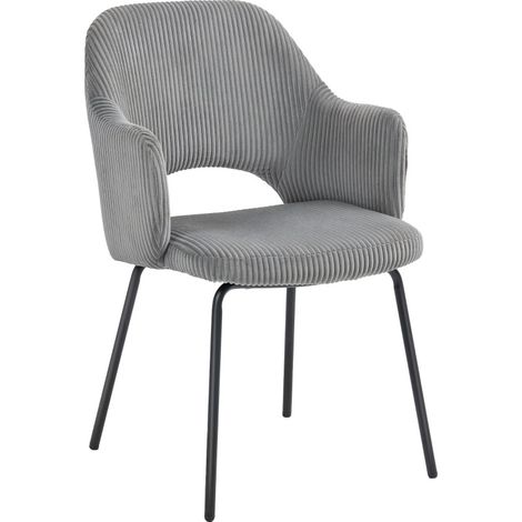 Silla de comedor - 1 u. - forma de concha, patas de metal - 62,5 x 57 x 85,5 cm - de terciopelo acanalado gris (1/5)