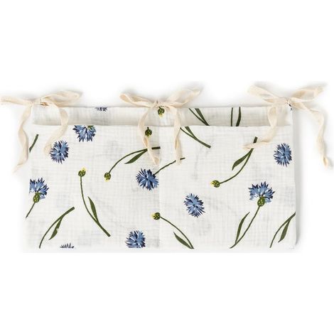 Sac de rangement pour lit enfant bleu 2 compartiments avec sangles réglables à suspendre pour jouets couches et accessoires d'enfant (1/4)