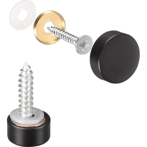 Cache Vis Miroir, 10mm, 4Pcs Laiton Décoratif Capuchon Vis Couverture Clous Attaches pour Miroir Table Bain Plaque Penderie Verre Signes, Noir (1/5)