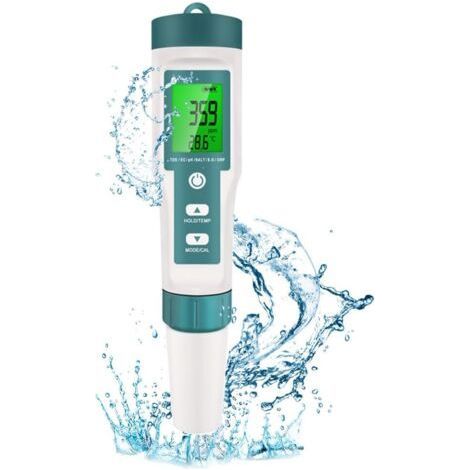 7-in-1 Wasserqualitätstester mit Hintergrundbeleuchtung, pH-/TDS-/Temperatur-/EC-/Salzgehalts-/SG-/ORP-Tester mit ATC, tragbares digitales pH-Meter, Lebensmittelumgebungs-Detektorstift (1/5)