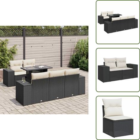 vidaXL Salon de jardin 6 pcs avec coussins noir résine tressée (1/5)