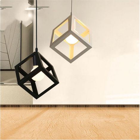 Suspension Luminaire Moderne Suspension Lustre En Forme De Cube Plafonnier Rétro Vintage Blanc