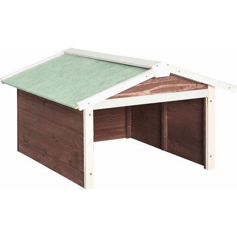 Garage abri pour robot tondeuse à gazon en bois massif Moka et blanc 72 x 87 x 50 cm (1/5)