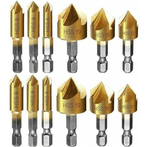 ALLIANDISFraise chanfreiner metal 12 Pcs queue hexagonale poinon de centrage automatique forets chanfreiner, 6mm 8mm 9mm 12mm 16mm 19mm (1/5)