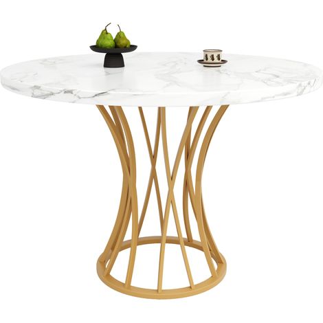 CHICFURN Tavolo da pranzo rotondo 80 x 80 x 76 cm effetto marmo bianco, gambe dorate, 4-6 persone (1/5)