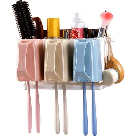3 pièces support mural à aspiration pour brosse à dents, tasses rince-bouche, rangement salle de bain, adhésif réutilisable, surface lisse (1/5)