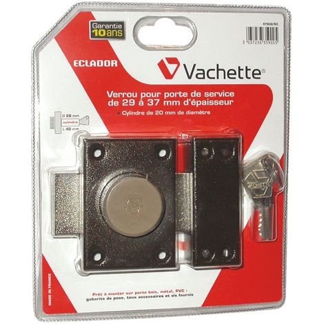 Vachette – Verrou à bouton ECLADOR 40mm – Cylindre diamètre 20mm – 3 clés – Pour porte jusqu'à 50mm d'épaisseur – Verni