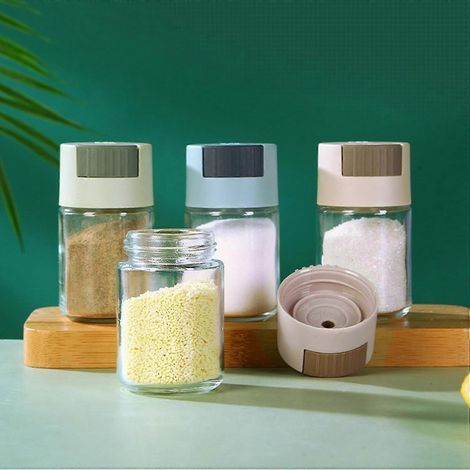 Salière en verre avec joint étanche à l'humidité, remplissage facile, design transparent, qualité alimentaire (1/4)