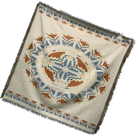 Nappe rectangulaire vintage à franges sur les 4 côtés, double épaisseur, 2 couleurs, idéale pour les pique-niques (90 x 90 cm). Dimensions : 90 x 90 cm.