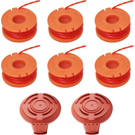 6 Packungen Ersatzspule für Worx, langlebige Ersatzspule für Worx-Haarschneidemaschinen 1,65 mm, 3 m/Stück, 6 Spulen + 2 Schneidkappen (1/5)