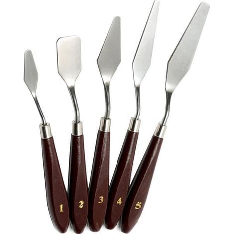 Set aus 5 Ölmalutensilien aus Edelstahl: Palette, Messer, Spachtel (1/5)