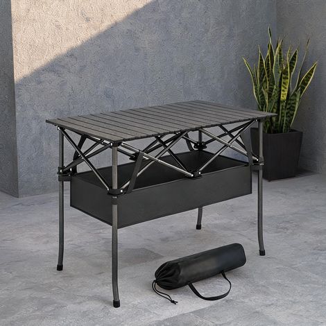 Table de camping pliante schwarz en aluminium 93 x 55 x 68 cm (1/5)