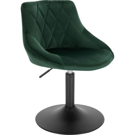 WOLTU Juego de 1 Taburete de Bar de Terciopelo, Silla de Bar, Taburete de Salón Con Respaldo, Rotación de 360°, Altura Ajustable, Verde Oscuro