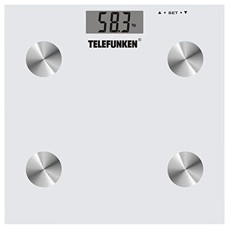 Telefunken M02565 Bilancia Pesapersone Elettronica, Vetro Temperato, 180 Kg, Display LCD, Bianco