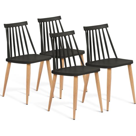 Idmarket – Lot de 4 chaises LILY noires – Assise en polypropylène – Pieds en métal imitation bois – Style scandinave – Hauteur d'assise 42,5 cm