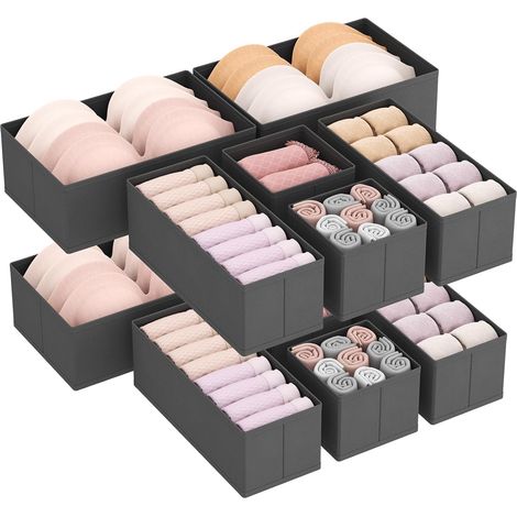 Lot de 12 Organisateur tiroir, Boite rangement pliable, Séparateur tissu, Panier armoire pour chaussettes, Gris (1/5)