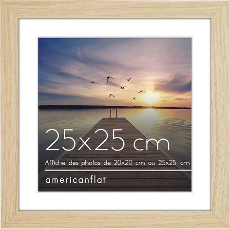 Cadre Photo 25x25 cm Chêne Naturel - Cadre Photo 20x20 cm avec Passe-Partout ou 25x25 cm sans Passe-Partout - Cadre Bois MDF - Vitre Antichoc (1/5)