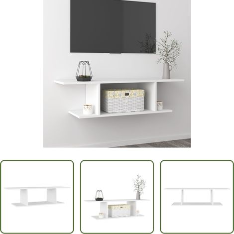 Meuble suspendu - Meuble TV mural Blanc 103x30x26,5 cm (1/5)