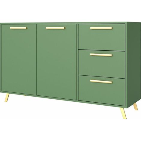 Cómoda Rosa, Verde + Dorado, Con cajones y puertas, Número de cajones: 3, 86x139x41cm