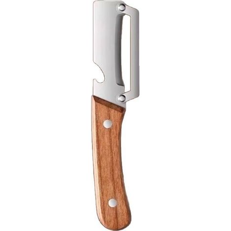 Éplucheur de Légumes avec Poignée en Bois, Lame Large en Acier Inoxydable, Éplucheur de Pommes de Terre et Carottes, 3 en 1 avec Déchiqueteuse d'Oignons Verts et Décapsuleur, Économe Inox Fruit Peeler (1/5)