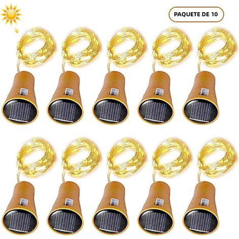 (10 perles LED à lumière chaude de 2 m20) Lampe à bouteille de vin solaire, design de bouchon de bouteille en cuivre. (1/5)