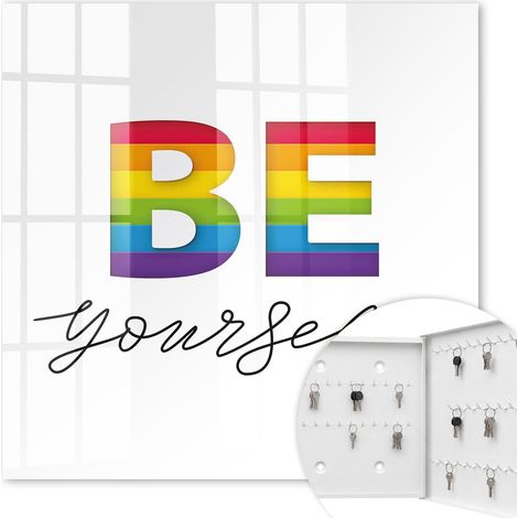 Armoire à clés - (30 cm x 30 cm) - Boîte à clés murale - Coffret de rangement pour clés - Couleur blanche - Ouverture vers la droite - Pour maison et bureau - Motivation authentique (1/5)