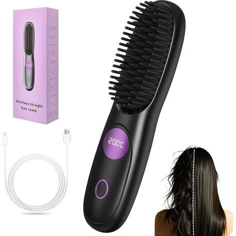 3 en 1 Brosse Lissante Sans Fil, Brosse Chauffante for Cheveux Court Long Peigne Chauffant Portable avec 3 Niveaux de Température, Lisseur Cheveux Ionique Idéale pour le Voyage et le Quotidien (1/5)