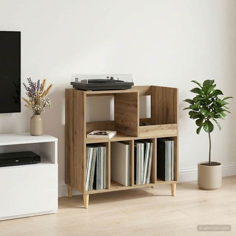 Irovami Support de platine vinyle en chêne massif, fabriqué artisanalement, 82 x 39,5 x 82,5 cm (1/5)