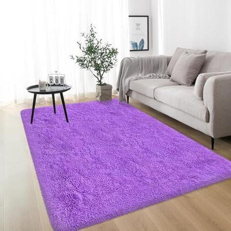 Tapis shaggy violet 3x5 moelleux pour chambre, salon et dortoir – Tapis doux et moelleux (Compatible avec la décoration intérieure)