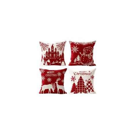 FLITI Christmas Cushion Covers Set of 4 Cotton Linen Pillowcases Winter Reindeer Castle Snowman 45x45cm Sofa Bedroom Decoration (1/5)