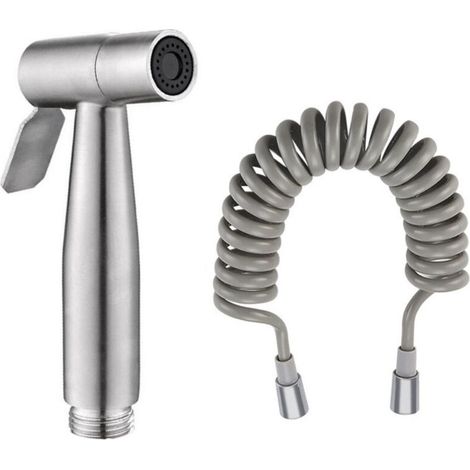Kit Douchette WC, Acier Inoxydable Douchette Toilette WC, Argent Portable Pommeau de Douche Haute Pression, avec Tuyau PE de 2 Mètres, Adapté aux Cuisines, Salles de Bains ou Hôtels (1/5)
