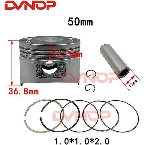Kit piston 50 mm, axe de 13 mm, segments et joints pour moteurs de moto WH100, GCC100 et SCR100 (pièces détachées incluses).