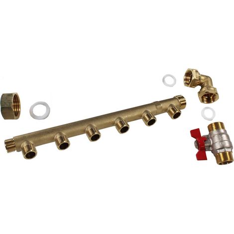 Pack collecteur distribution sanitaire/chauffage Mâle 3/4" (20/27) Femelle 1/2" (15/21) - 6 Sorties Verticales + 1 sortie horizontale Mâle 1/2 (15/21) - Arcanaute (1/2)