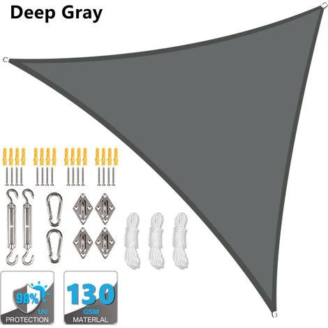 (Gris foncé, accessoires de montage inclus, 200 x 200 x 200 cm) Auvent triangulaire imperméable, pergola d'extérieur, voile d'ombrage pour terrasse de jardin et piscine (1/5)