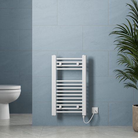 Galiflo White Heated Towel Rail Radiator Flat Straight Electric Bathroom Heating 700 x 400mm (1/5)