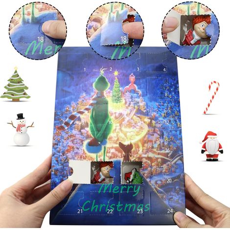 Calendrier de l'Avent 2D Bleu Sablier Déco de Noël 2023, 12 Cadeaux avec Personnages Verts en Fourrure, Compte à Rebours pour Fêtes, Horloge de Sable Décorative (Bleu, Taille Unique) (1/5)