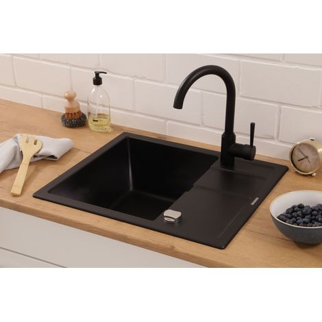 Lavello da cucina lavello da incasso in granito lavello 58x50 nero Respecta Nashville (1/5)