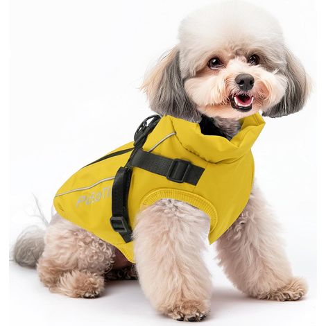 Manteau imperméable pour Chien de Petite Taille, Veste Chaude réfléchissante avec Harnais pour l'hiver, Costume de Ski, Pull pour Chien, en Coton, Jaune, Taille M (1/5)
