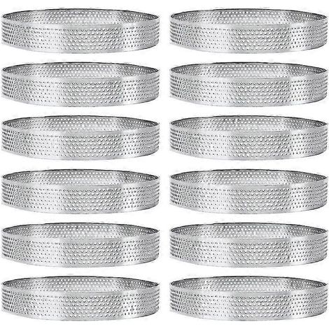 Lot de 12 cercles à tarte perforés ronds de 10 cm, moules en acier inoxydable pour tartes aux fruits, quiches, gâteaux, mousses, moules de cuisson pour la cuisine (1/5)