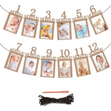 12 Cartes Bannière Photo 1 à 12 Mois, Papier Kraft, Accessoire Décoration Anniversaire Bébé Garçon Fille (1/5)