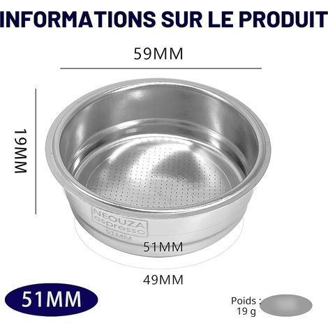 Panier à filtre en acier inoxydable 304 de 51 mm pour porte-filtre sans fond, compatible avec machine à café Delonghi, Breville (1 tasse) (1/4)