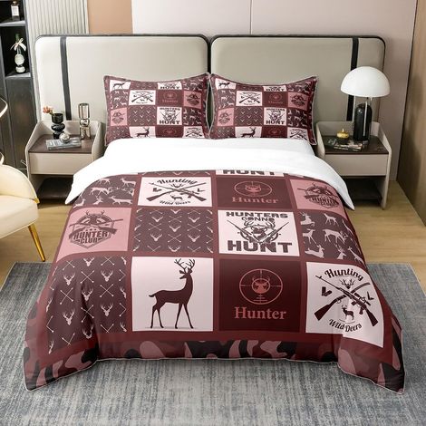 Belle Cerf 100% Coton Housse De Couette 200x200cm Chasse Au Cerf Literie Set Chambre à Coucher Bois De Rouge Parure Lit Femelle Ouest Ferme Ensemble Lit avec 2 Taie d'oreiller - 200 x 200 cm + 2 taies (1/5)