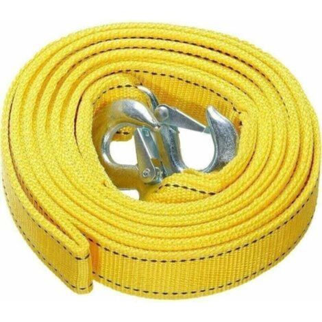 Sangle de remorquage Robuste avec Crochets de sécurité, ,Corde de remorquage en Polyester, Corde de Traction, Jaune 4 mètres, 5 tonnes