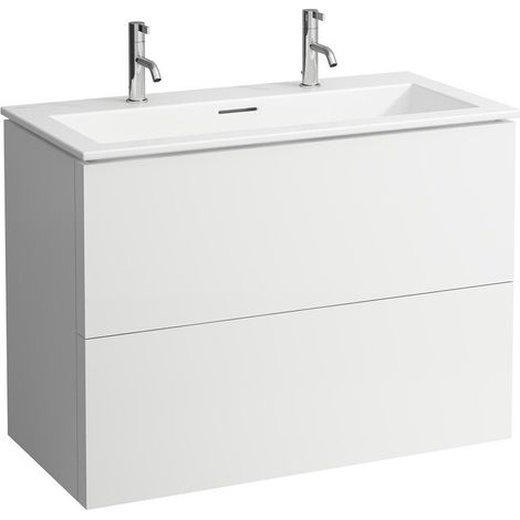 Meuble sous-vasque KARTELL 1000 x 500 mm, avec meuble sous-vasque avec trop-plein, 2 trous pour robinetterie, blanc / blanc mat LAUFEN