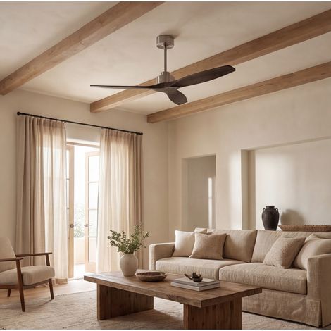 Forlight - Ventilador de Techo Stem Evo, Ø1320mm, Motor DC Silencioso, 30W, 6 Velocidades, Mando a Distancia Incluido, 20-32m², Función Verano/Invierno, Palas Negro (1/5)