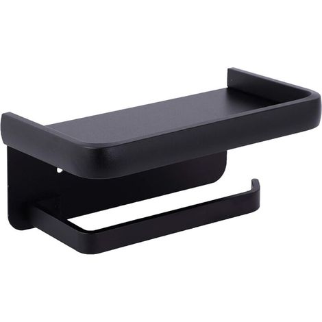 ZVD-Porte Papier Toilette Mural Support Papier Rouleau Aluminium Derouleur Papier WC avec Étagère de Rangement Noir (1/4)