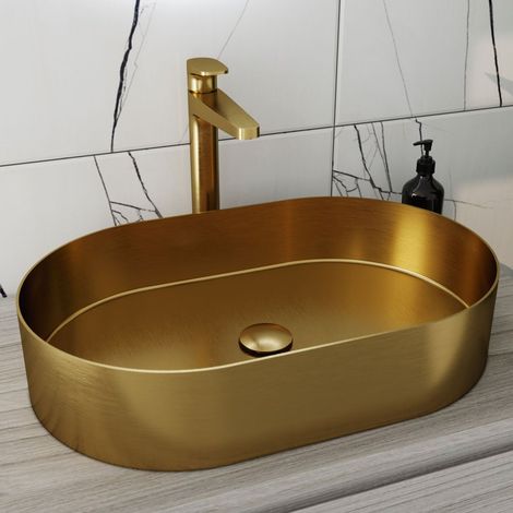 RAK Ingot Oval Countertop Wash Basin 550mm Wide - Brushed Gold (1/3)