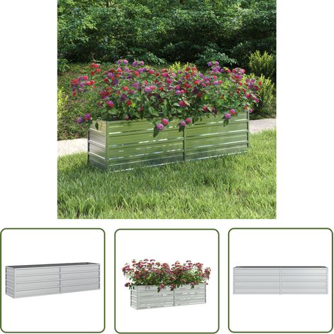 The Living Store Lit surélevé de jardin 160x40x45 cm Acier galvanisé Argenté - Jardiniere Metal - Pot De Fleurs Extérieur - Bac De Culture - Raised Garden Bed - Lit Surélevé Jardin (1/5)