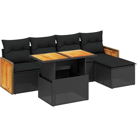 Maison Exclusive - Salon de jardin 6 pcs avec coussins noir résine tressée (1/3)