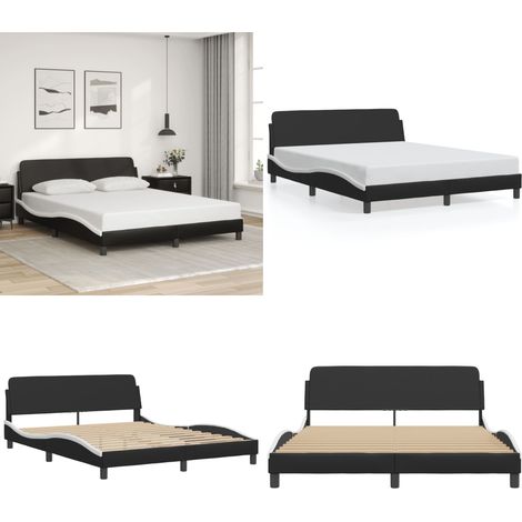 Cadre de lit sans matelas noir et blanc 160x200 cm similicuir - Cadre De Lit - Lit Double - Tête De Lit - Similicuir - Design Moderne - Home & Living (1/5)